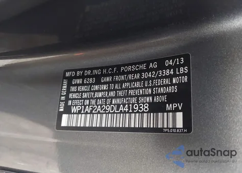 2013 Porsche Cayenne Diesel z USA, uszkodzony, nr VIN WP1AF2A29DLA41938